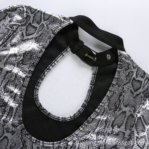 Snake Skin Halter Women Long Sleeve Sexy Bodysuit